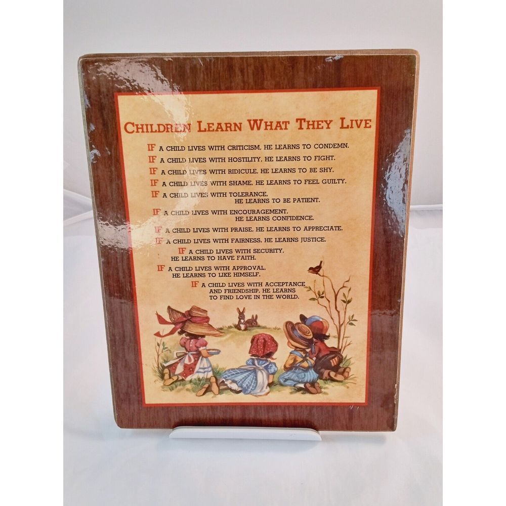 Vintage Children Learn‎ What They Live Hummel Style Wall Plaque 1970s